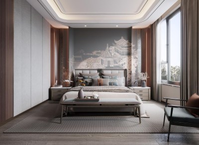 新中式卧室3D模型下载